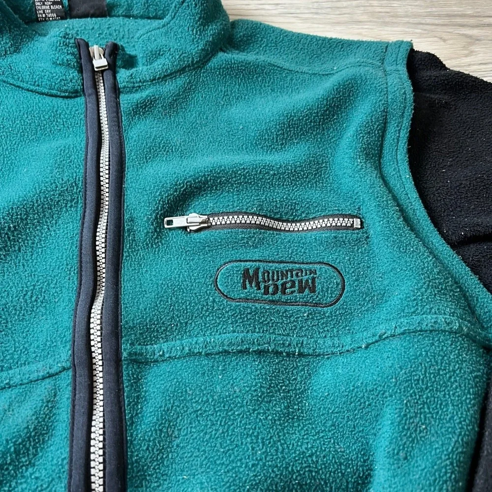 Mountain Dew Fleece Jacket Mens L/XL Teal Black‎ Full Zip Colorblock Vintage 90s